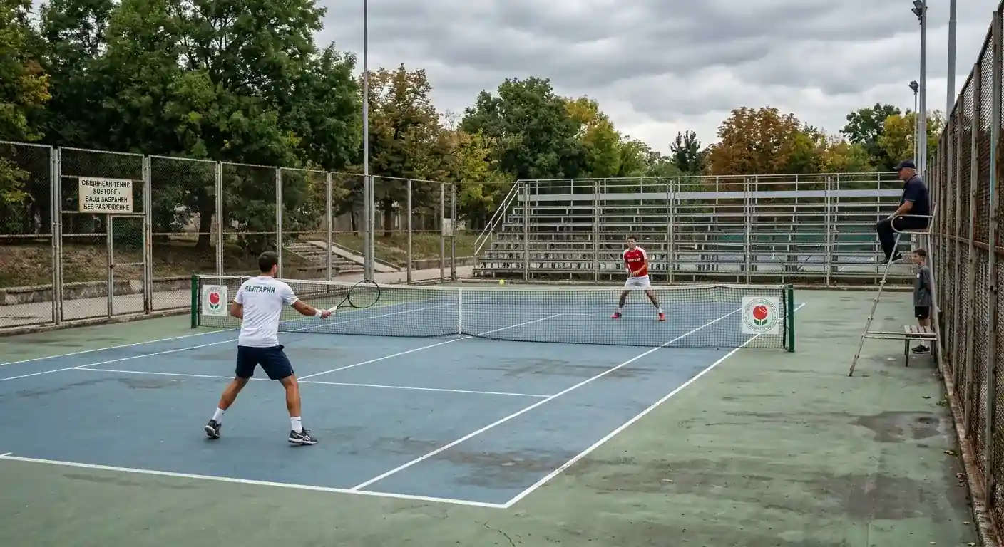 Тенис мач от ниска ITF серия на празен корт без публика
