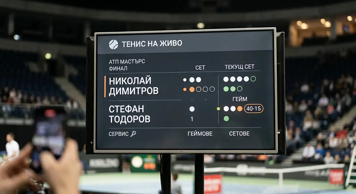 Чист интерфейс с лайв тенис данни на екран