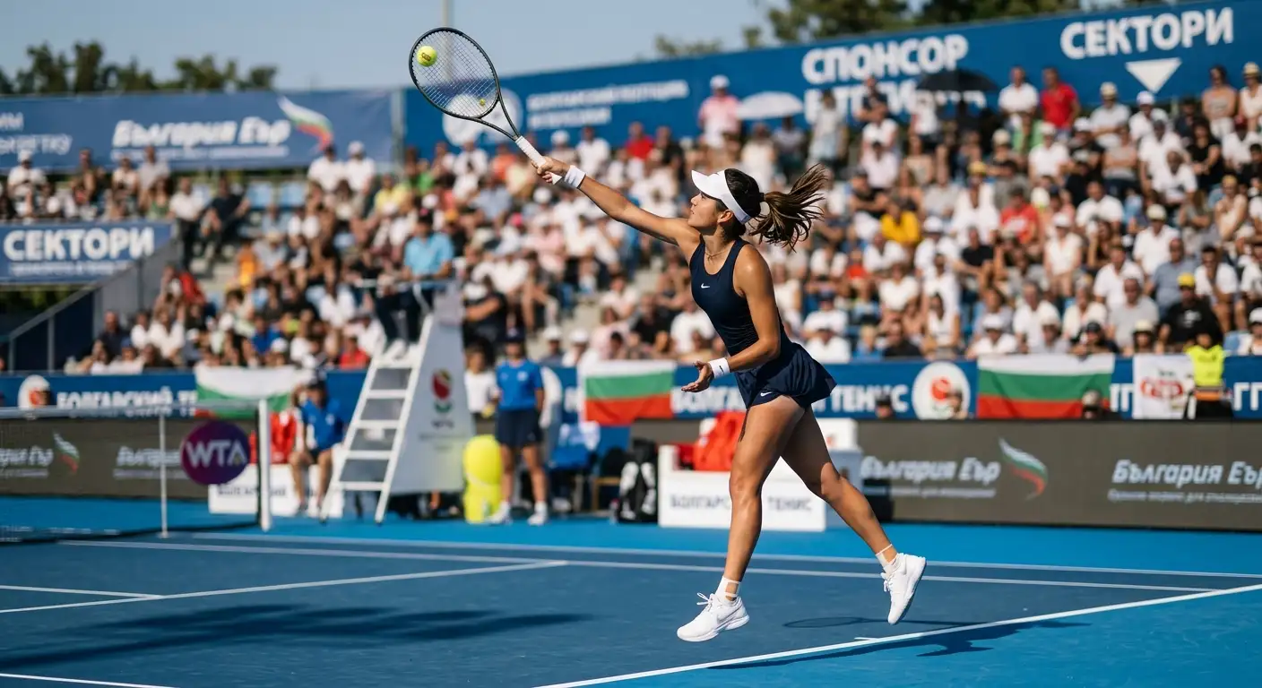 Тенисистка сервира на твърд корт в WTA турнир